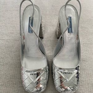 Prada slingback silver metallic